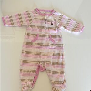 GAP Pink and Tan Striped velour baby  Footie with snaps
Size up to 3months